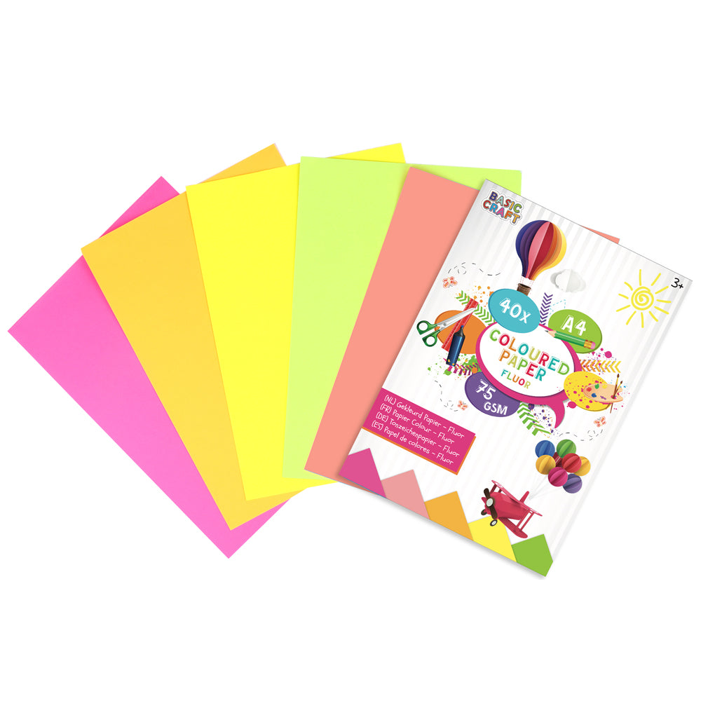 Set hartie A4 fluorescenta Creative Craft, 75 g, 40 file Set hartie A4 fluorescenta Creative Craft, 75 g, 40 file